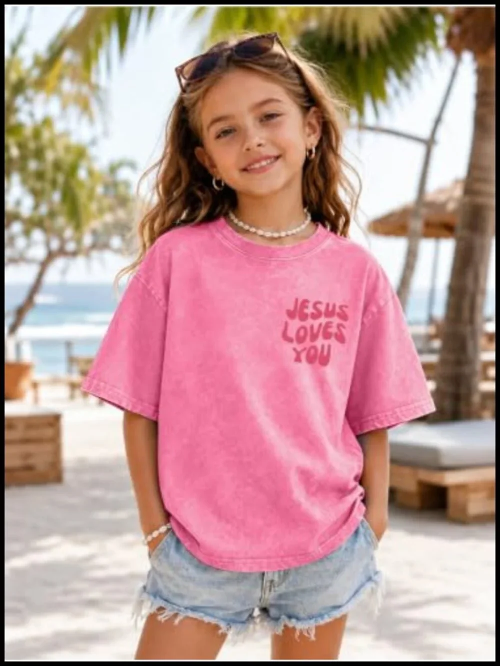 Girls Vintage Jesus Loves You Graphic Tee Christian Shirt